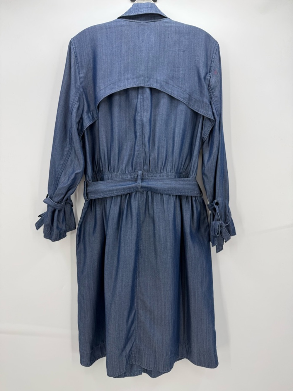 Banana Republic Chambray Denim Trench Coat Dress Belted Blue Lightweight Jacket - Picture 4 of 15